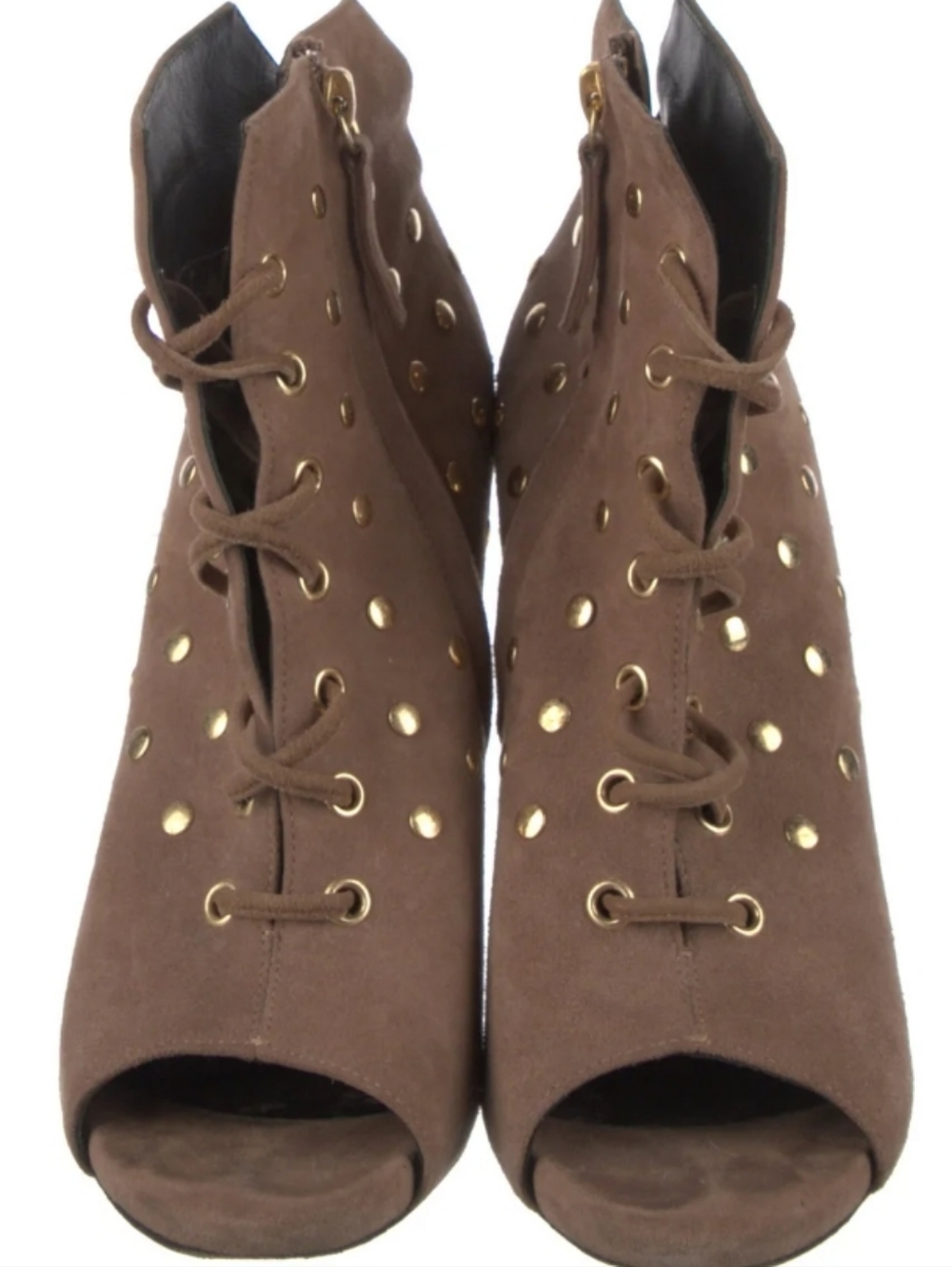 Giuseppe Zanotti Taupe Studded Peep-Toe Lace-Up Bootie Size 6.5 - Picture 2 of 5